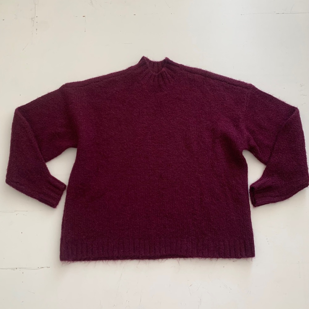Pistola Aubergine Purple Alpaca Wool Blend Mock Neck Oversized Sweater Small